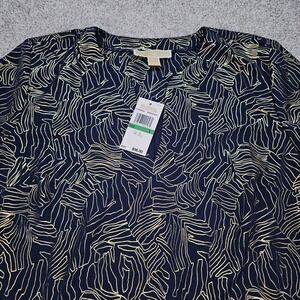 Michael Kors Women's Top‎ Large Long Sleeve Gold Abstract Blouse NWT